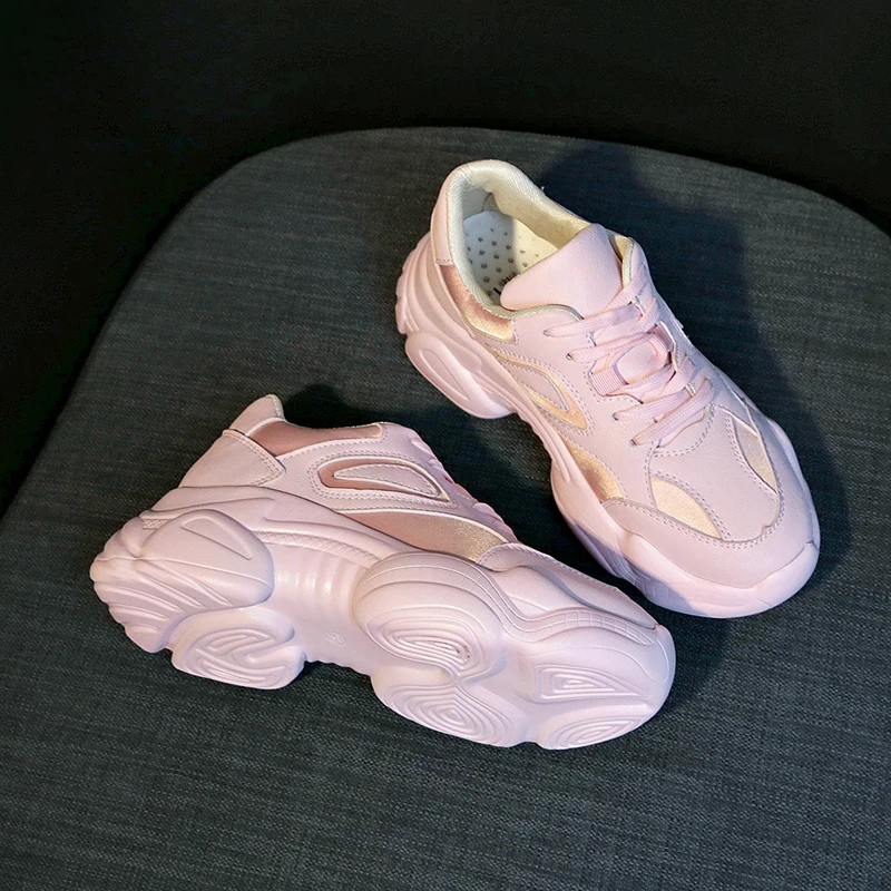 Pink Sneakers Women Shoes Chunky Sneakers New Trendy Female Leather Casual Shoes Woman Basket chaussures femme Dropshipping