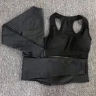 Женский бесшовный комплект для йоги из 3 предметов, одежда для тренировок, бюстгальтер с длинными рукавами, леггинсы, комплект для занятий фитнесом, женская спортивная одежда