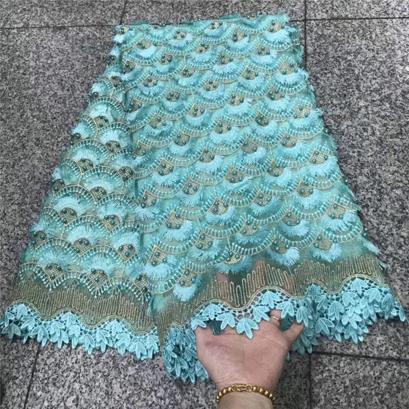 Blue Color African Beaded Lace Fabric 2018 Top Quality Material French Nigerian Tulle Mesh Fabrics 30 | Дом и сад