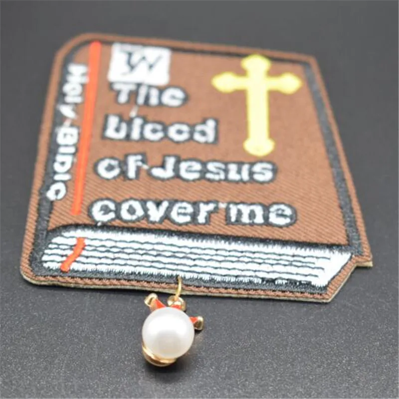 Embroidered iron on patches for clothes badge Cross book pearl crown deal with it clothing biker patch Diy Stickers Freeshipping | Дом и сад