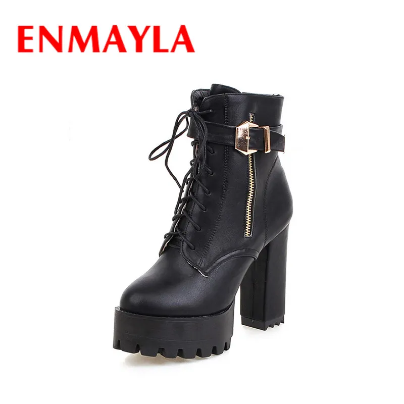 ENMAYLA Ботильоны для Женщин Почтовый Шнуровке Пряжки Туфли На Платформе
