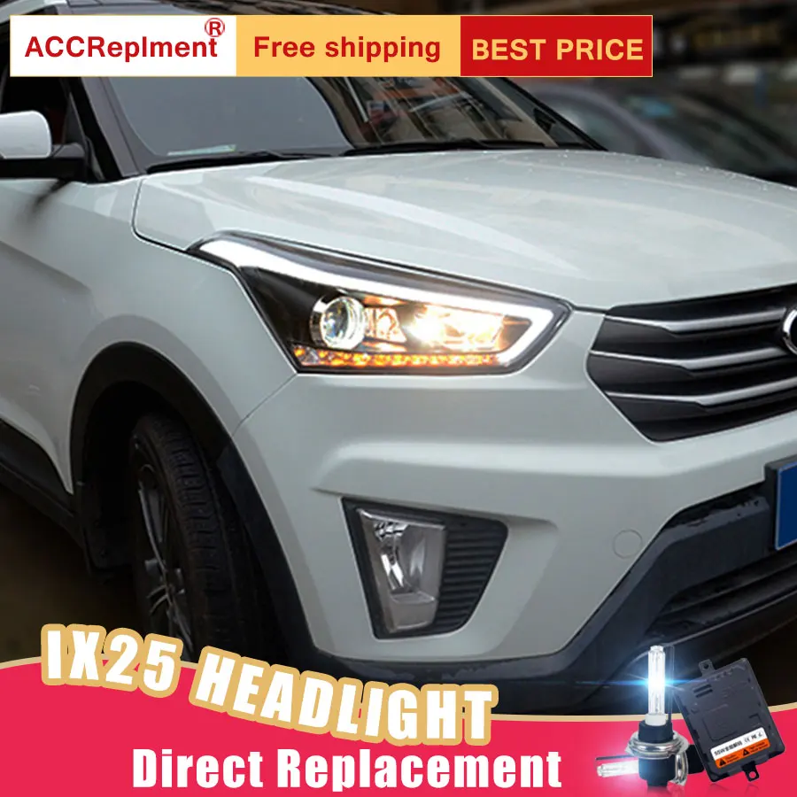 2Pcs LED Headlights For Hyundai ix25 2015-2018 led car lights Angel eyes xenon HID KIT Fog Daytime Running Lights | Автомобили и