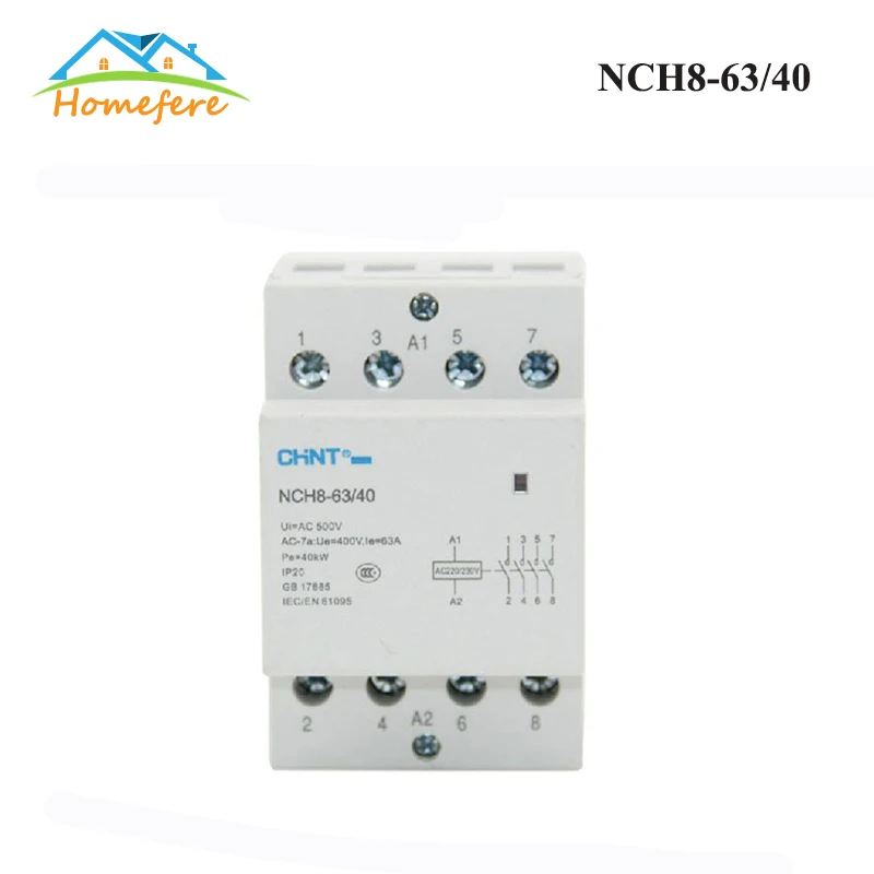 Китайский 2P 63A 110 В катушка 50/60 Гц Din рейка бытовой модульный контактор переменного