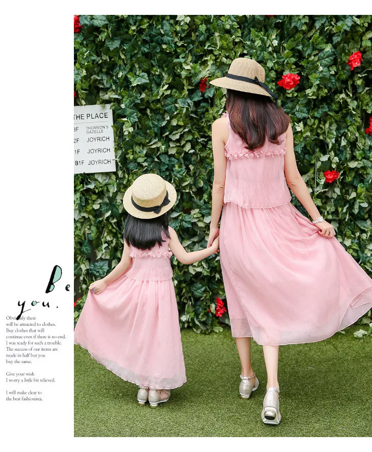 Комплекты для мамы и дочки сезон весна-лето пляжное платье в европейском