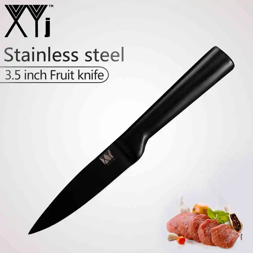 H.3.5Fruit kinfe XYj, кухонный нож из нержавеющей стали, острый, черный, фруктовый, утилита сантоку, шеф-повара, нож для нарезки хлеба, точилка, бар, держатель, подставка - Цвет: H.3.5Fruit kinfe