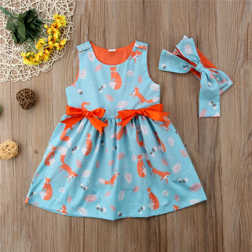 Платье для маленьких девочек с принтом лисы платье рюшами безрукавка и повязка