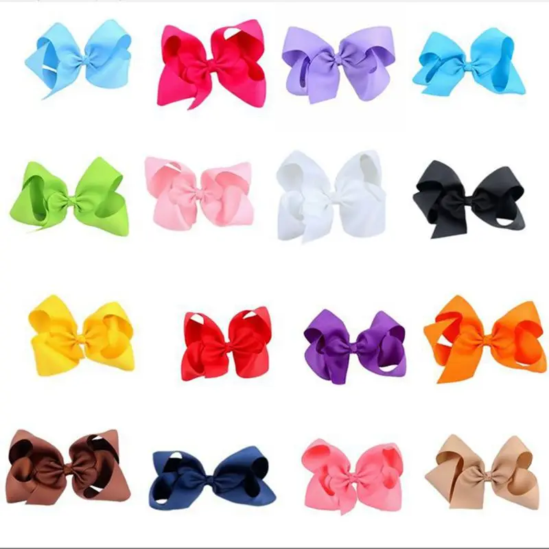 

1piece 6" Large Grosgrain Ribbon Hair Clips Hairpins Barrette Bowknot Headwear Solid Newborn Children Hair Bow For Girls Kids