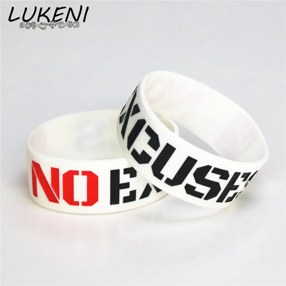 

1PC Fashion No Excuses Motivation Silicone Wristband White Rubber Bracelets & Bangles Used In Any Sport Activities Gift SH076