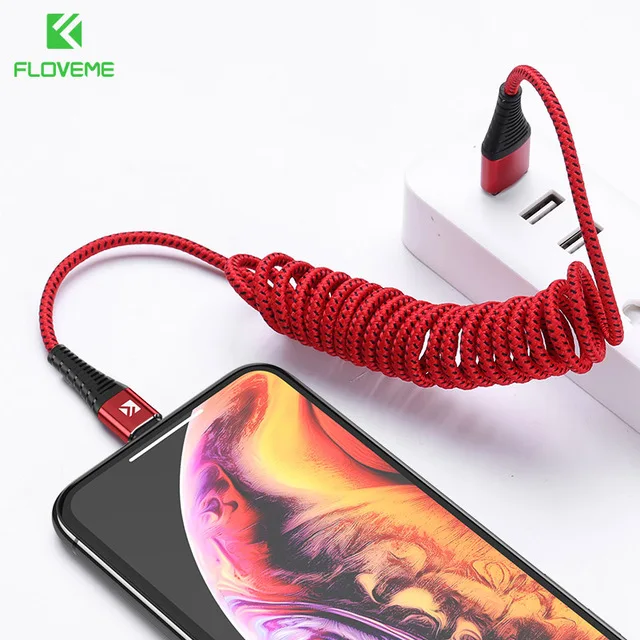 FLOVEME пружинный USB кабель для iPhone XS MAX XR X нейлоновый кабель для быстрой зарядки для iPhone iPad телефон зарядное устройство провод шнур - Цвет: Red