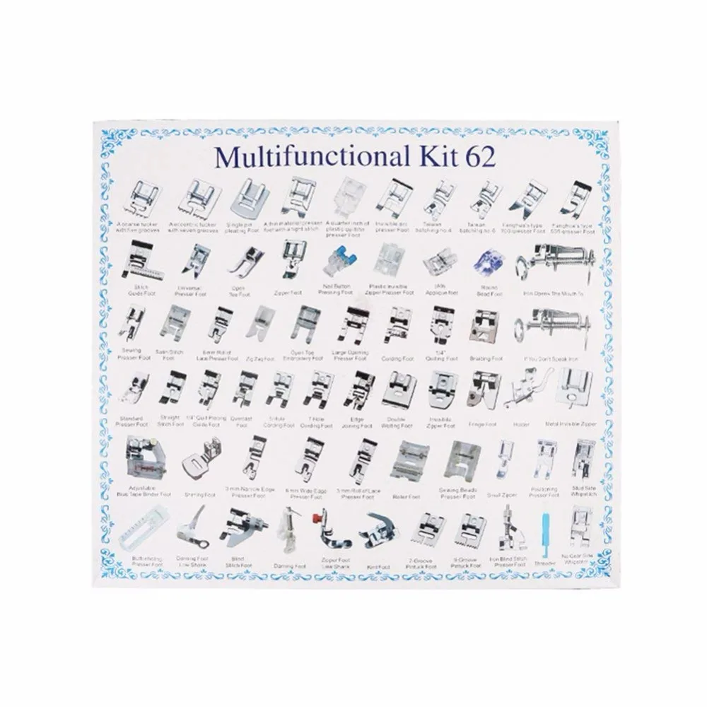 Профессиональная Бытовая прижимная лапка для шитья 62 шт. в комплекте с адаптером