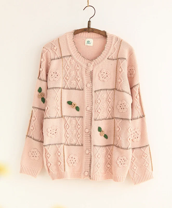 Mori Girl Casual Cute Wave Edge Knitted Women Cardigan Sweater 2017 Autumn Winter Long Sleeve O neck Floral Embroidery |