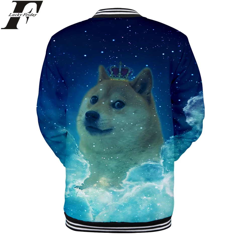 LUCKYFRIDAYF 2018 Doge Корона женская зимняя куртка-бомбер с 3D принтом для мужчин и женщин