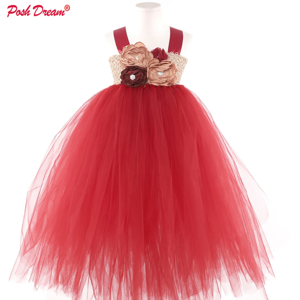 POSH DREAM Girls Tulle Dress for Wedding Party Turquoise Blue Ivory Flower Tutu Dresses Summer Children Clothes | Детская одежда и