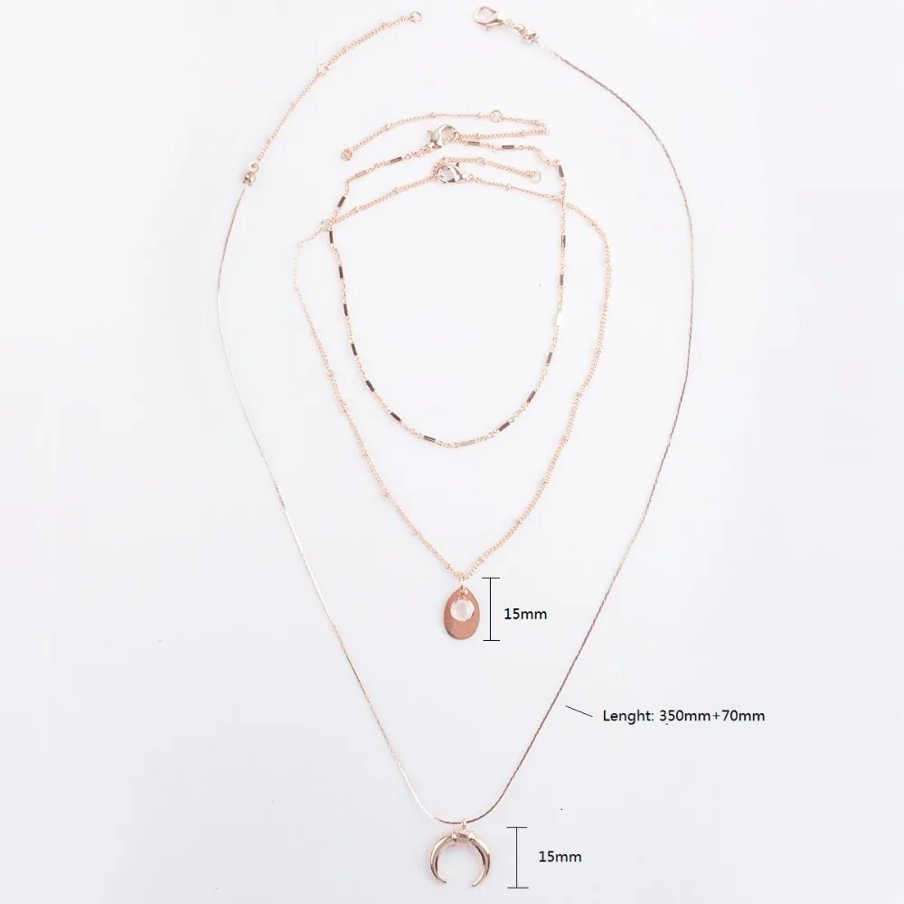 Цвета розового золота 3 шт./компл. многослойное колье Цепочки и ожерелья рог кулон