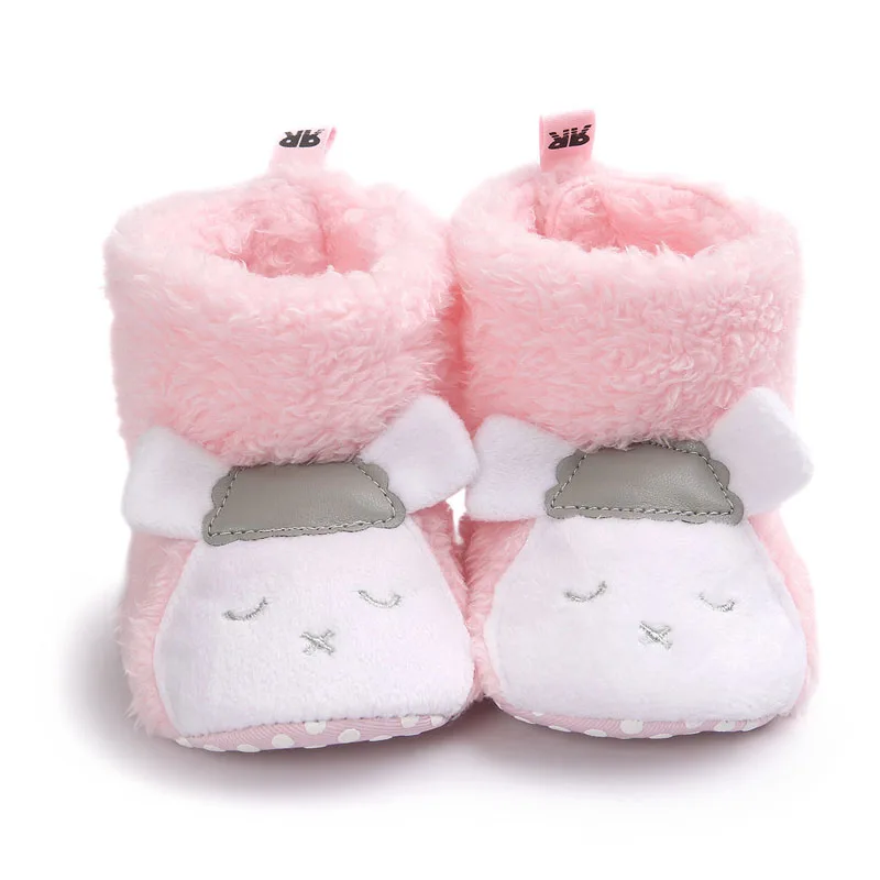 Pink sheep Wonbo/зимние детские ботинки с милой пандой и животными; Теплая Флисовая обувь с хлопковой подкладкой; Детские ботиночки; ; обувь для малышей 0-1 - Цвет: Pink sheep