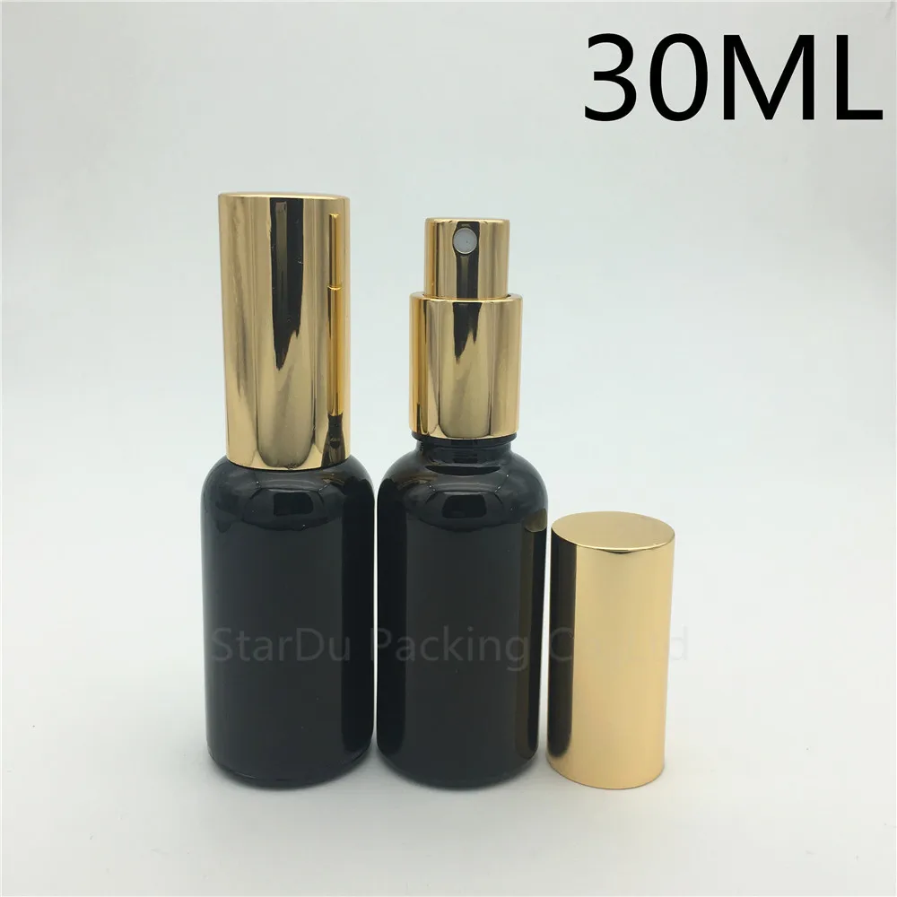 

480pcs 30ml Black Glass Bottle With Gold Perfume Aluminum sprayer, Essential Oil Spray Glass Bottles