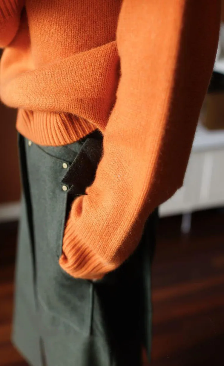 Orange Natural cashmere sweater female high collar warm winter thick pullover loose lazy knit bottoming shirt |