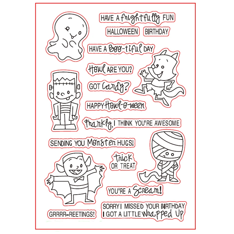 Прозрачный силиконовый штамп в виде монстров на Хэллоуин набор для скрапбукинга