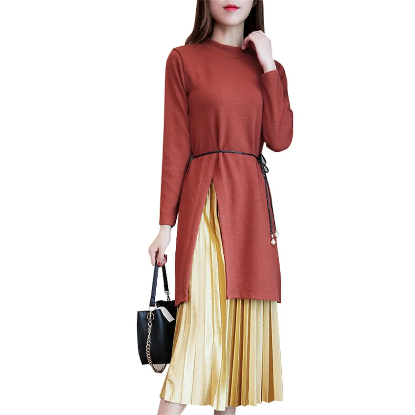 Женский трикотажный свитер и плиссированная юбка Осень зима|plus size womens sets|women setwinter