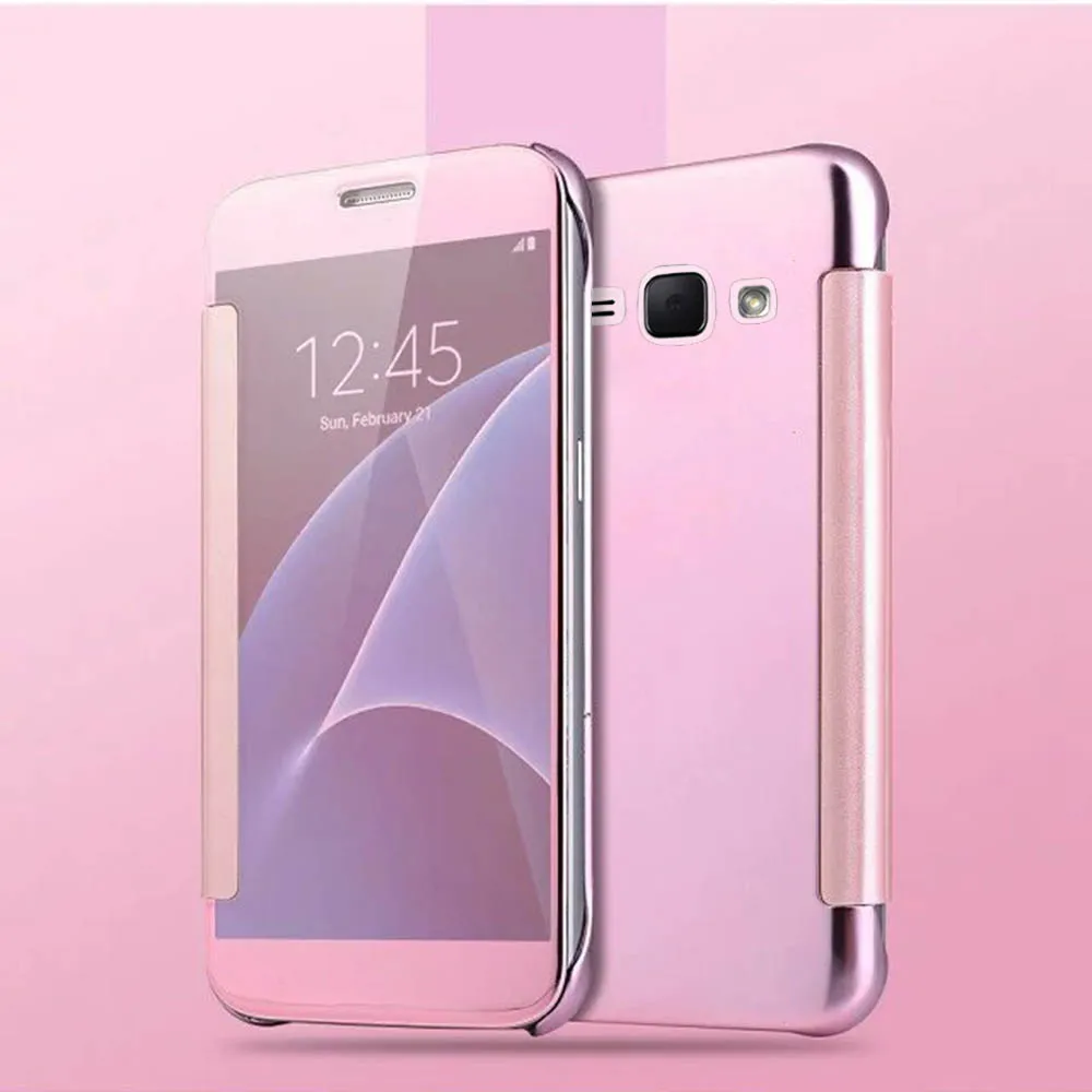 Горячая Чехол Флип Clear View прозрачный гальванических жесткий для Samsung Galaxy A5 A3 A7 J1 J5