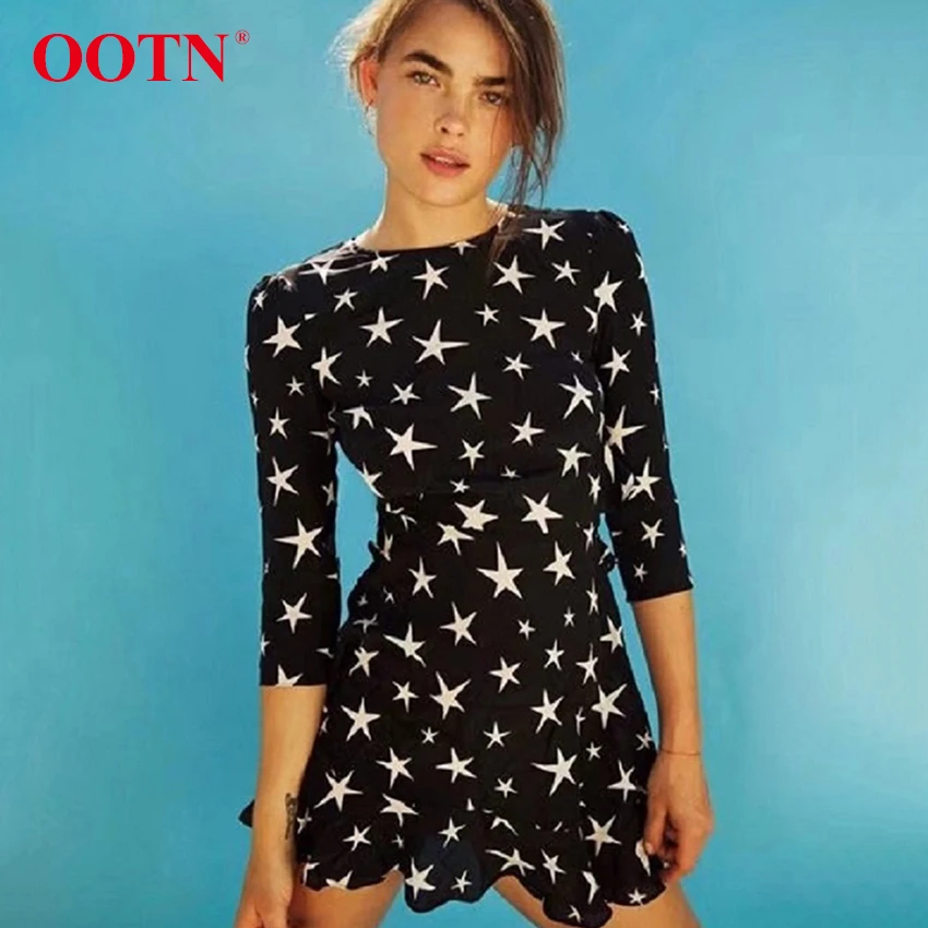 OOTN в горошек со звездами винтажное мини платье Туника женская с открытой спиной