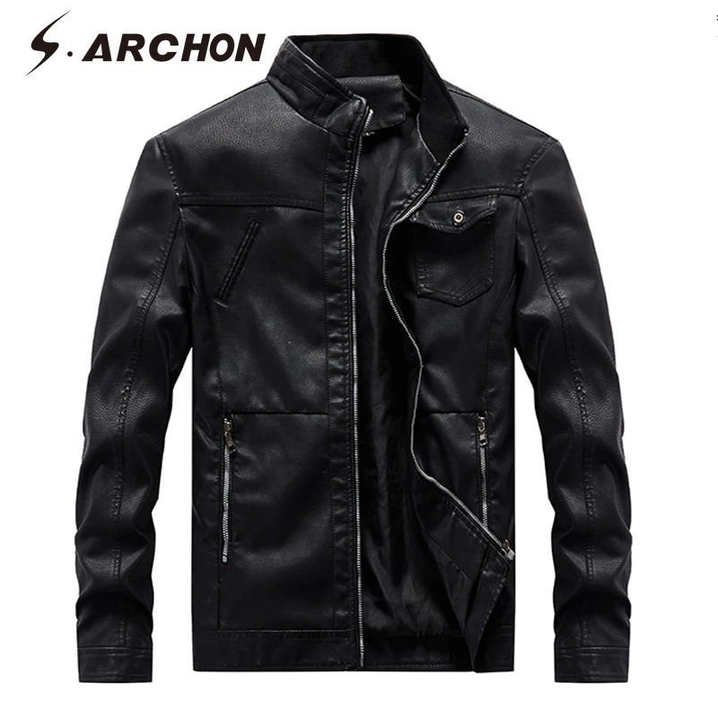 S.ARCHON новая весенне-осенняя мужская куртка-бомбер из искусственной кожи одежда в