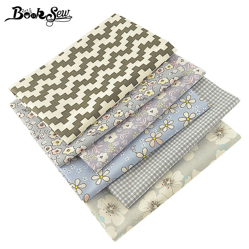 Booksew 100% хлопок саржевая Ткань цветочный дизайн серая ткань 6 шт./лот 40 см x 50