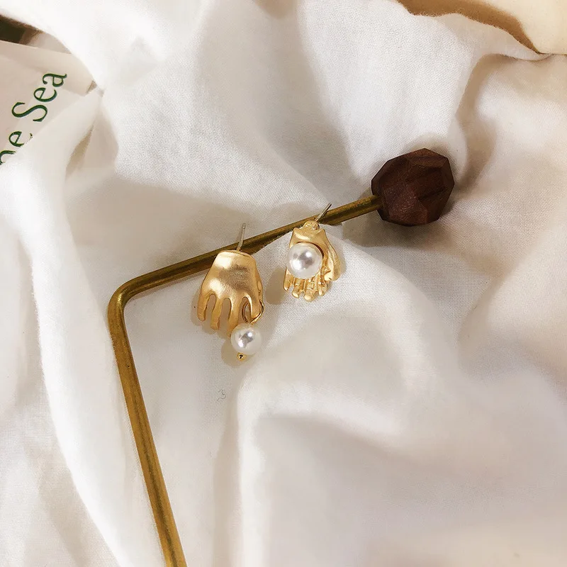Silver Needle Personality Fashion Stud Earrings Asymmetry Metal Imitation Pearl Punk for Women Accessories Jewelry | Украшения и