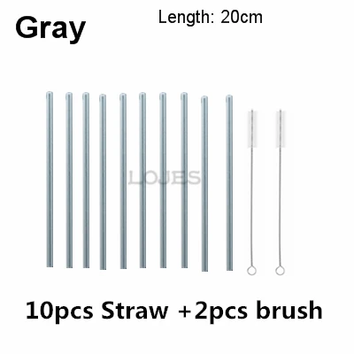 gray 10 шт Ручная работа стеклянная соломка с 2 шт чистящей щеткой экологически чистые бытовые стеклянные прямые трубы Tubularis храп кусок трубки - Цвет: gray