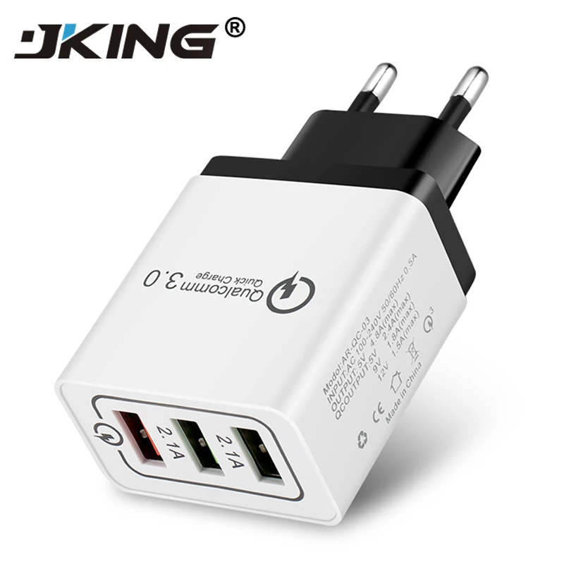 JKING 3 USB Ports Quick Charger QC 3.0 30W Phone Adapter Smart Fast Charge For iPhone 7 8 Samsung S8 | Мобильные телефоны и
