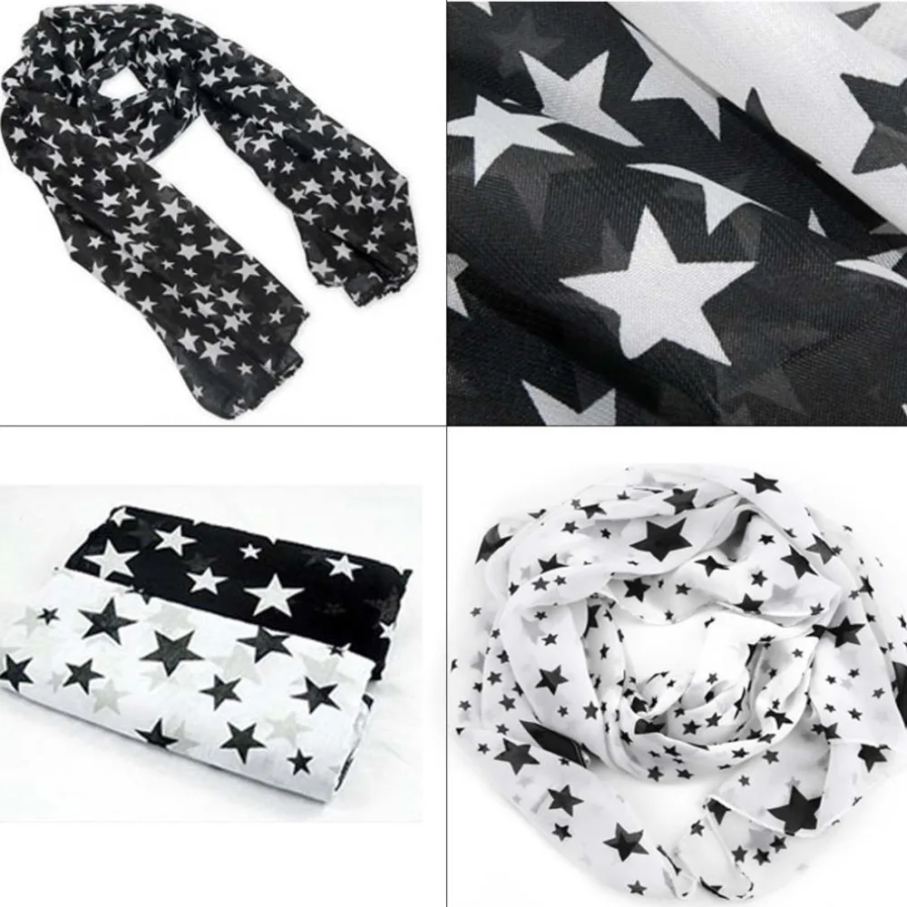 1Pcs Women Winter Necessity Black White Stars Scarf Chiffon Large Shawl Soft Comfortable Fashion Elegant Lady Autumn | Аксессуары для