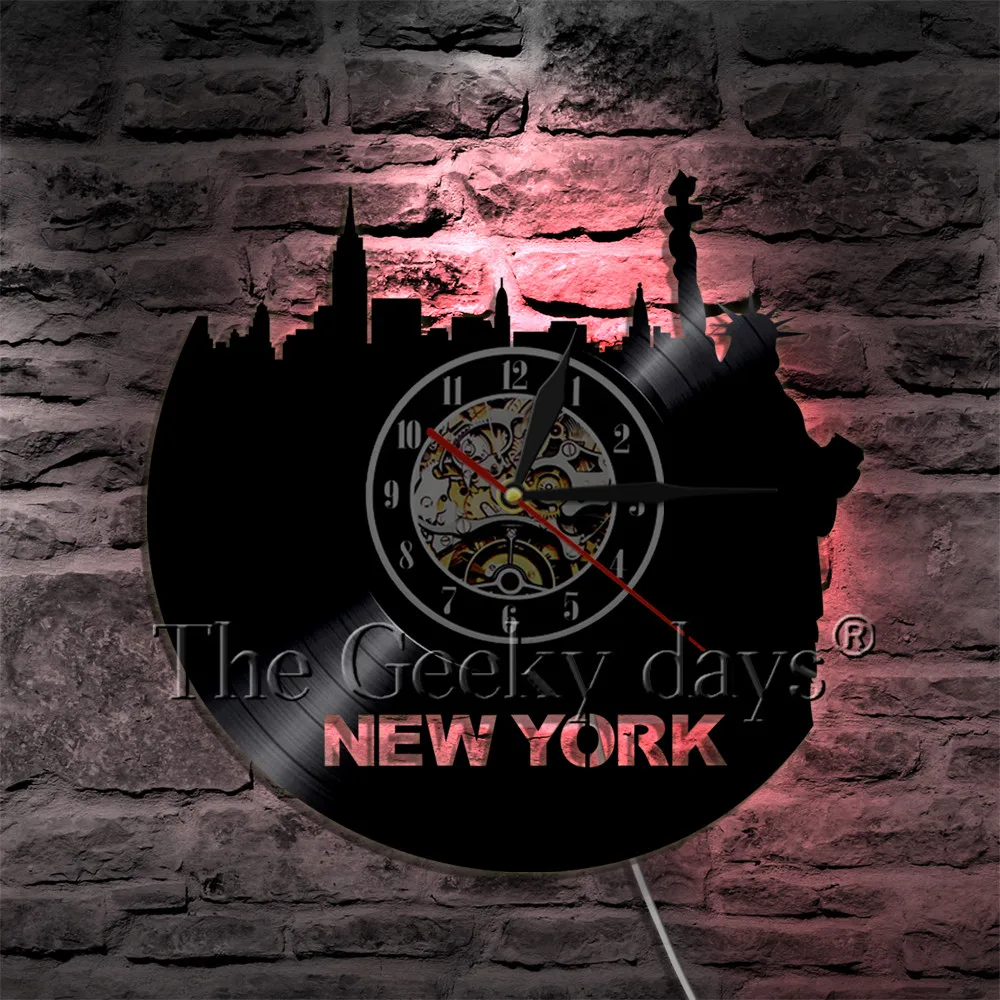 Виниловые настенные часы New York Citycape современный дизайн 3D креативные