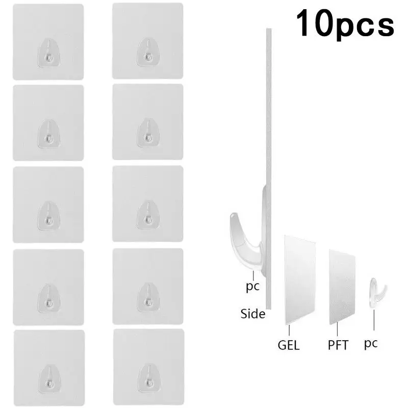 10 pcs 1/6/10PCS прочная прозрачная самоклеящаяся двери стены Вешалки присоски Настенные Крючки вешалка Кухня Аксессуары для ванной комнаты - Цвет: 10 pcs