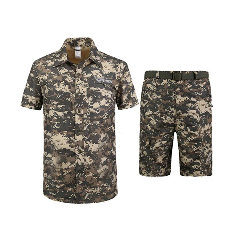 

ESDY Mens Outdoor Hiking Men's Long Sleeve Shirt + pant sets Removable Two-Cut Kit Breathable Sunscreent Quick-drying suit