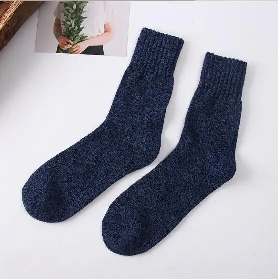 Navy blue Новинка; 5 пара/лот; мужские шерстяные носки в полоску; повседневные носки; Calcetines Hombre; толстые хлопковые носки; зимние теплые носки для мужчин; высокое качество - Цвет: Navy blue