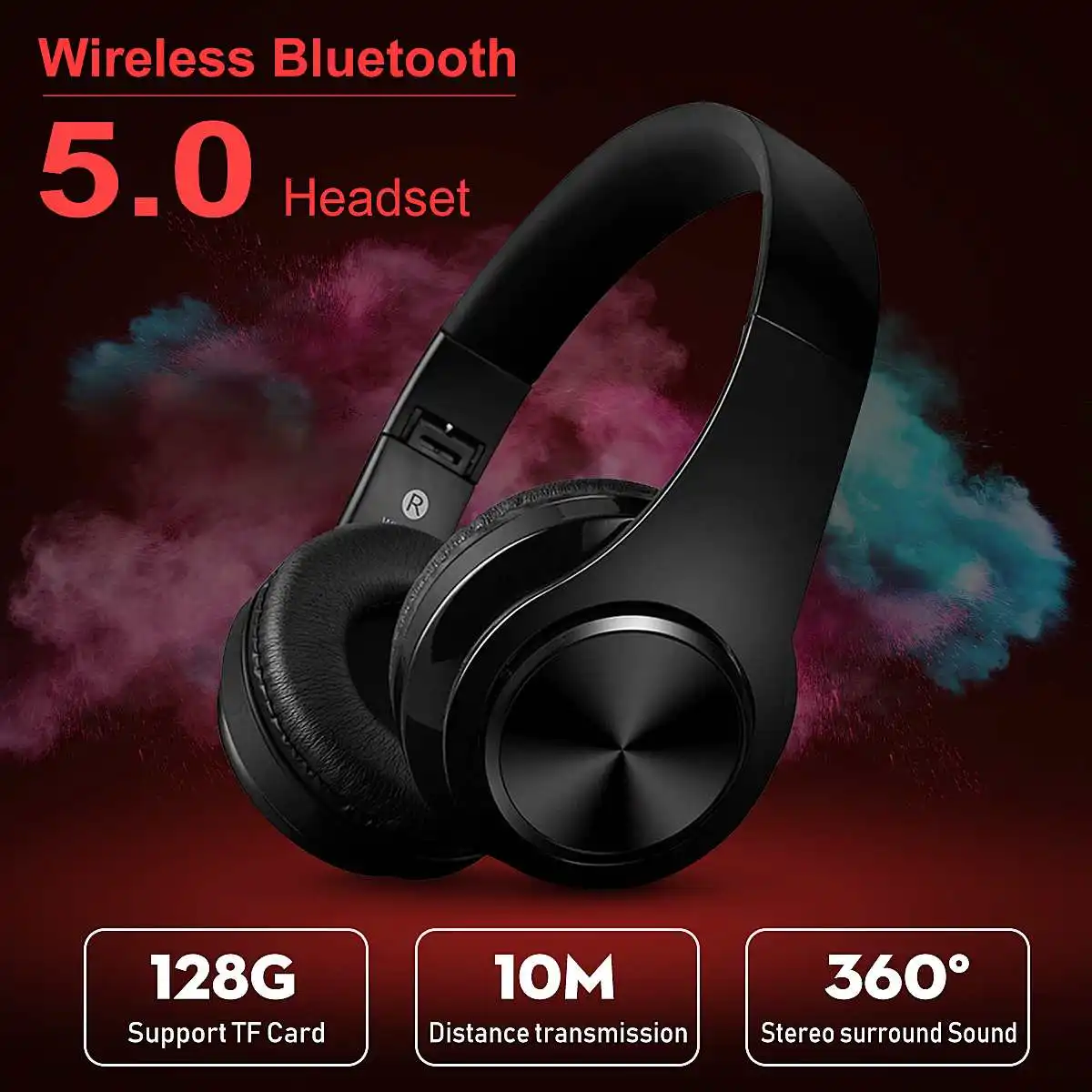 Беспроводные наушники bluetooth 5,0, складные басы, стерео гарнитура, наушники с микрофоном, FM, TF карта, AUX, USB, для iPhone, сотового телефона
