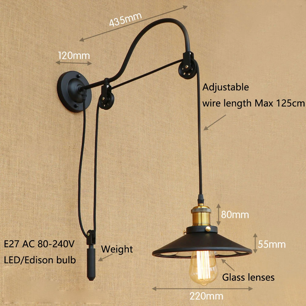 Черные винтажные Регулируемые Настенные светильники в ретро стиле Длинные из