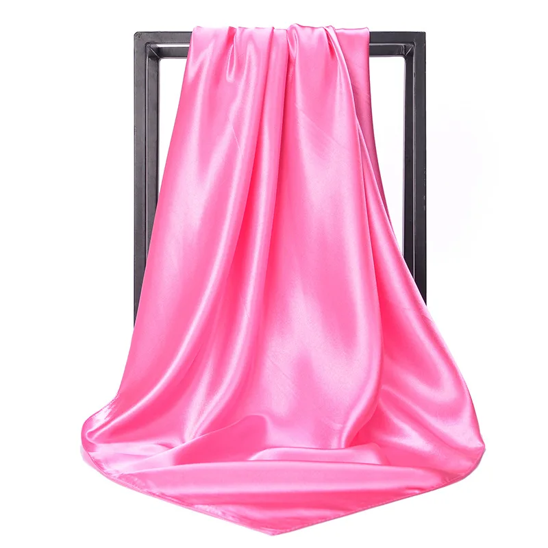 2019 летние шелковые Чистый цвет квадратный шарф 90*90 Дамы Печати Атлас головы шарфы