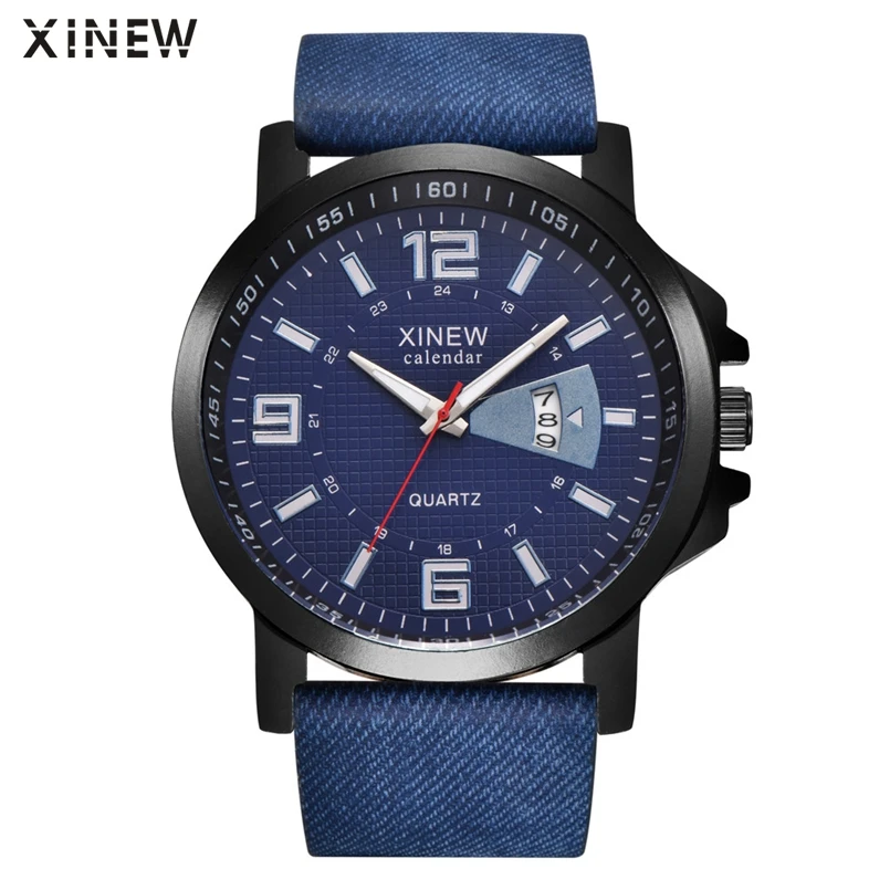 

XINEW Leather Strap Watches Men Classic Calendar Date Clock Military Watch Mens Sports Army Quartz Watch Male Hours Relogio