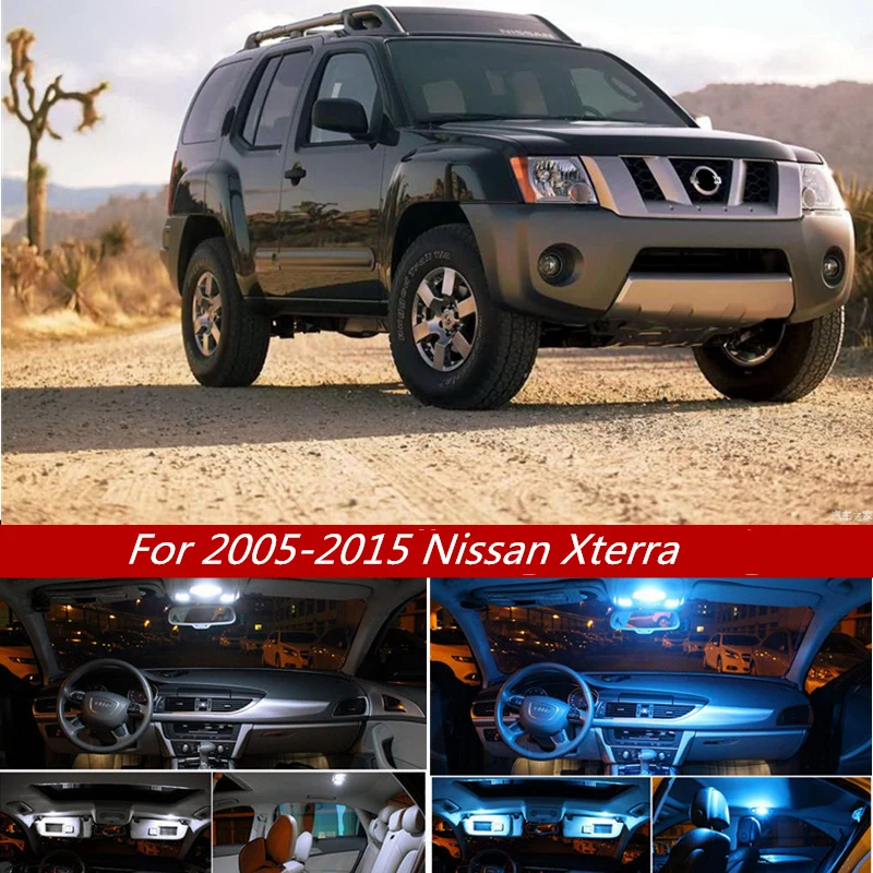 

10Pcs White Ice Blue LED Lamp Car Bulbs Interior Package Kit For 2005-2015 Nissan Xterra Map Dome Trunk Plate Light 12v