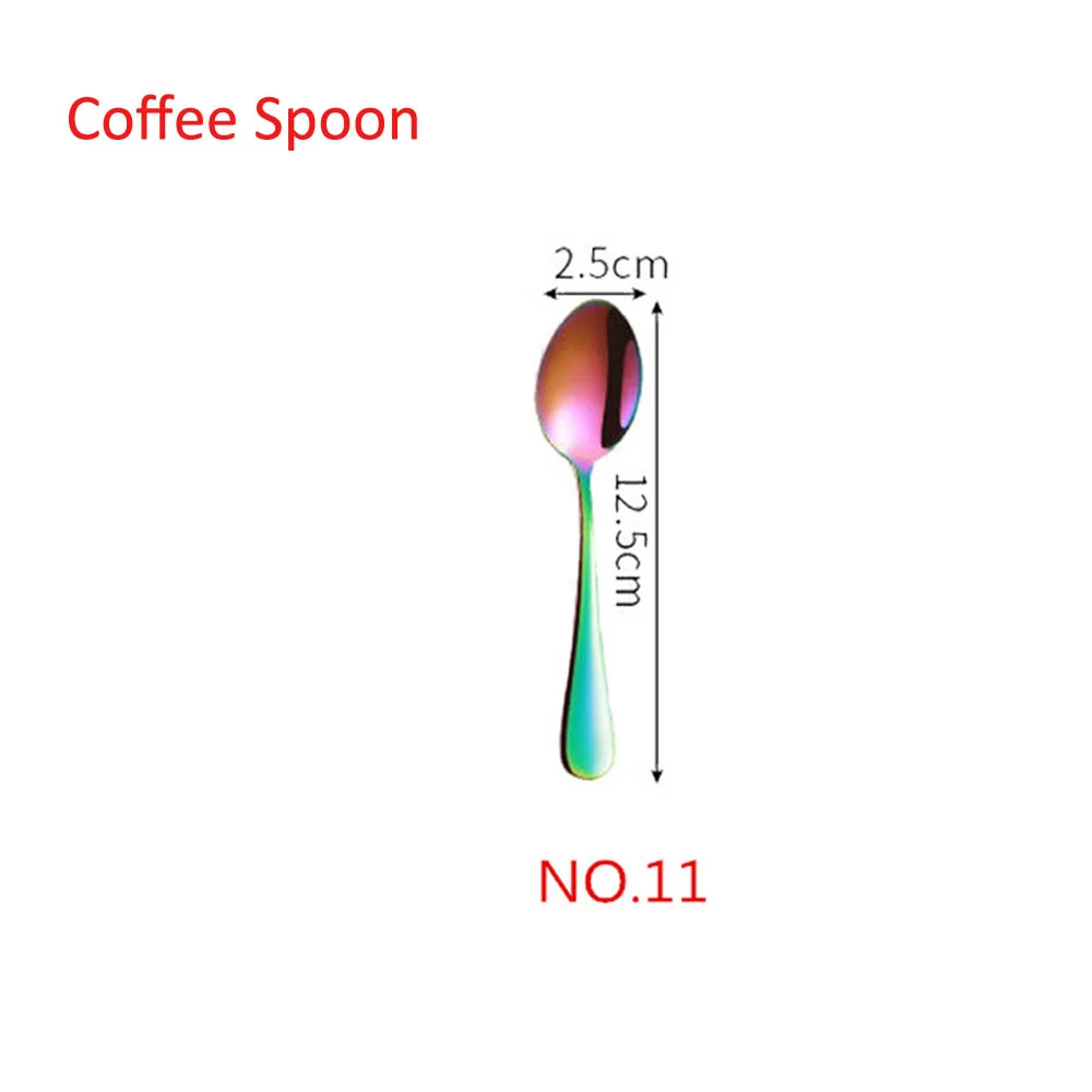 NO.11 Coffee Spoon 1/5 шт творческие 304 Нержавеющая сталь набор столовых приборов Радуга Комплектная Посуда Столовые приборы для путешествий торт вилка стейк Ножи для свадьбы и отеля - Цвет: NO.11 Coffee Spoon