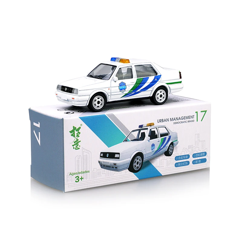 Моделирование 1: 64 Jetta Elan Wuling Hongguang Gold Cup, городское управление, Полицейская машина 01-24 модель автомобиля из сплава
