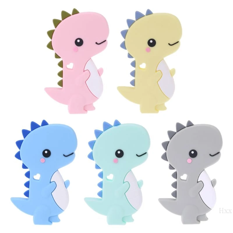 

OOTDTY Silicone Teether Newborn Soother Chewable Teething Toy Cartoon Dinosaur Shaped Safety Soft Kids Toys OOTDTY