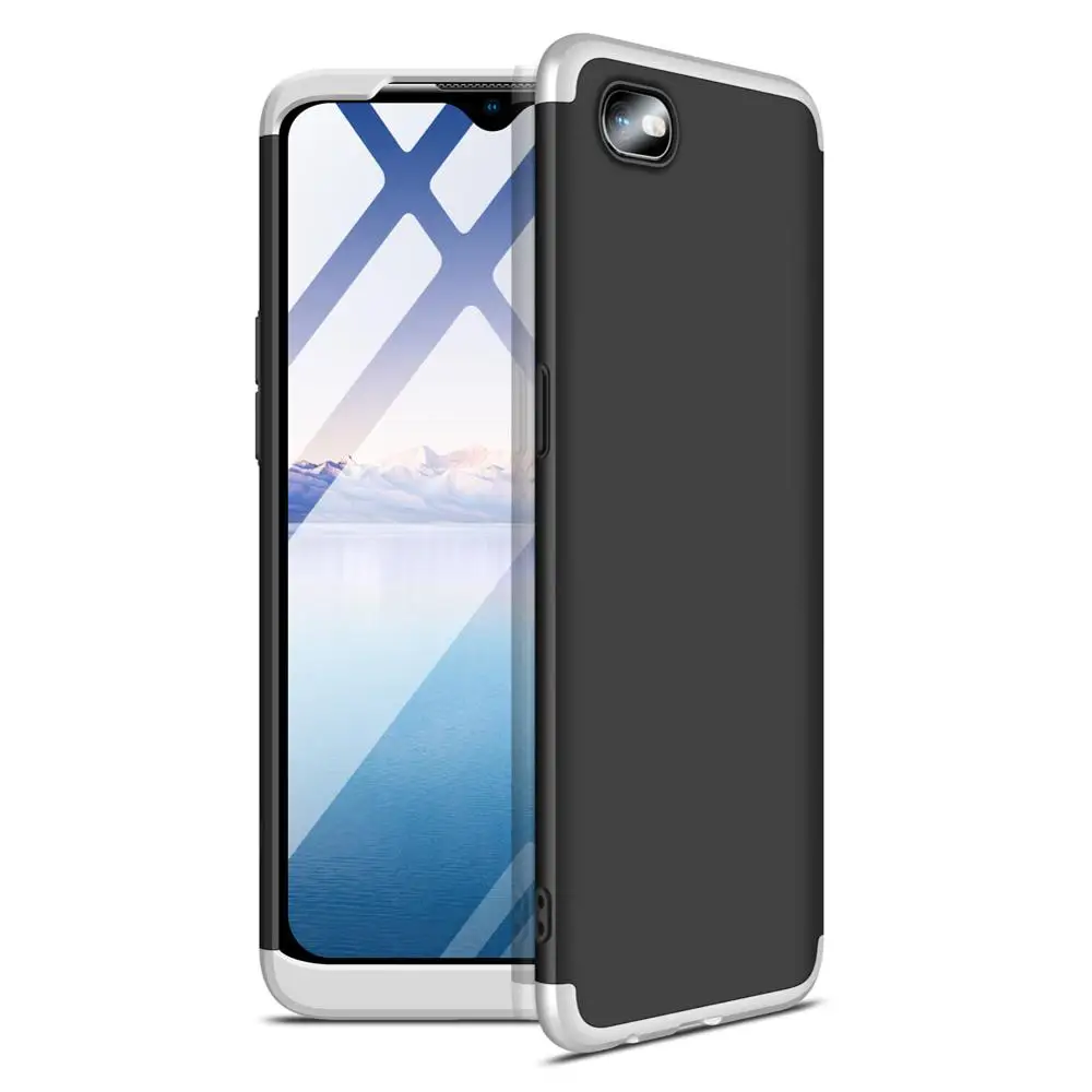 Black and Silver 360 полная защита ПК чехол для OPPO A1K Телефон Чехол 6,1 дюймов 3 в 1 твердый матовый пластик задняя крышка для OPPO Realme C2 A1 K vopton - Цвет: Black and Silver