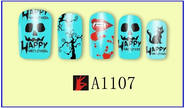 12 упак./лот переводка NAIL ART наклейки на ногти татуировки слайдера полное покрытие Хэллоуин Сова призрак вампира A1105-1116