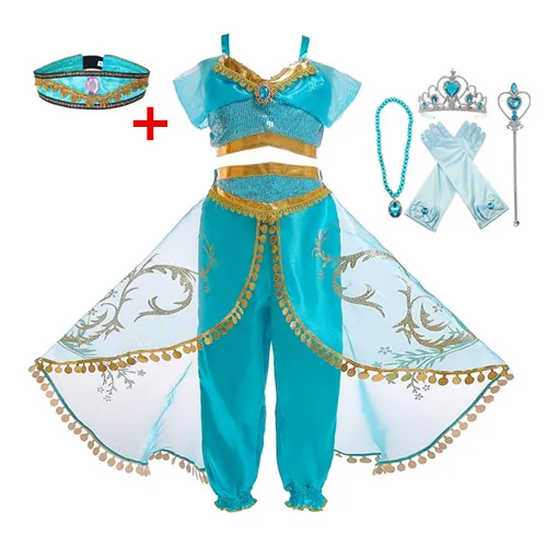 Dress set FindPitaya/рождественское детское платье маскарадный костюм с изображением лампы Аладдина платье принцессы жасмин для девочек Карнавальный костюм из двух предметов - Цвет: Dress set