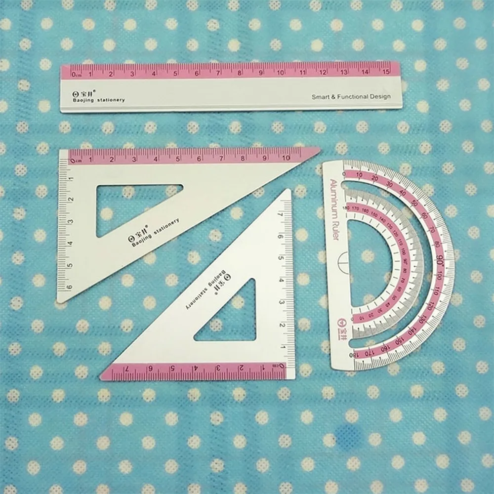 

4Pcs=1Pack students drawing school supplies Set square triangle ruler Aluminum Alloy protractor/four sets