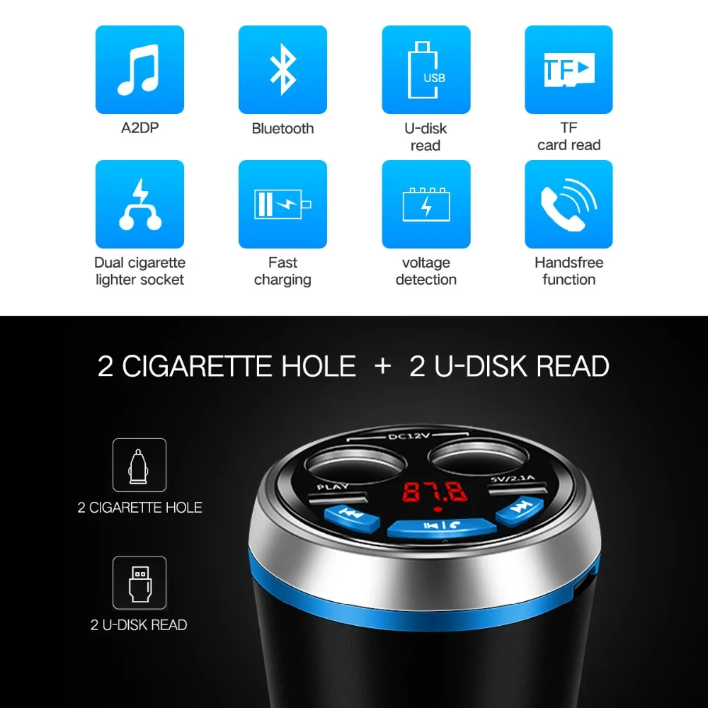 SMALL-EYE Multifunction Car Bluetooth Auto FM Trasmettitore double USB Charger Cup Cigarette Lighter Splitter Power | Автомобили и