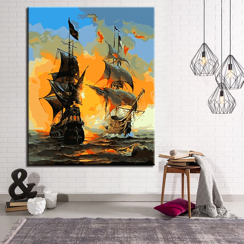 Парусная лодка живопись по номерам DIY Рисунок морская волна масло холст домашний декор настенные художественные наборы раскраска корабль морской пейзаж картины в рамке