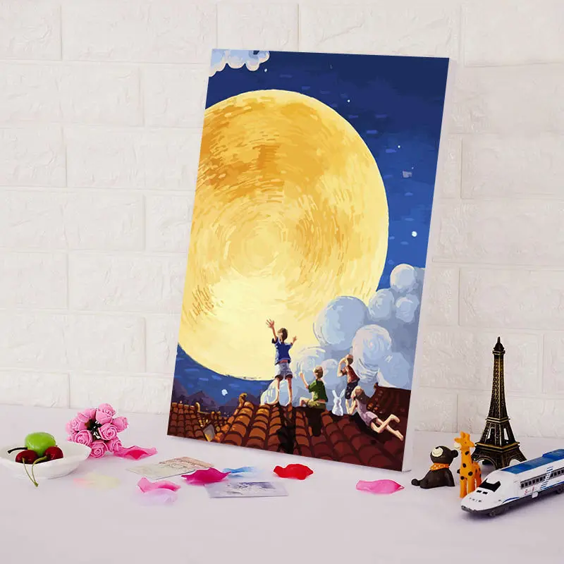 Праздник середины осени Кролик Девочка Луна DIY картина маслом по номерам